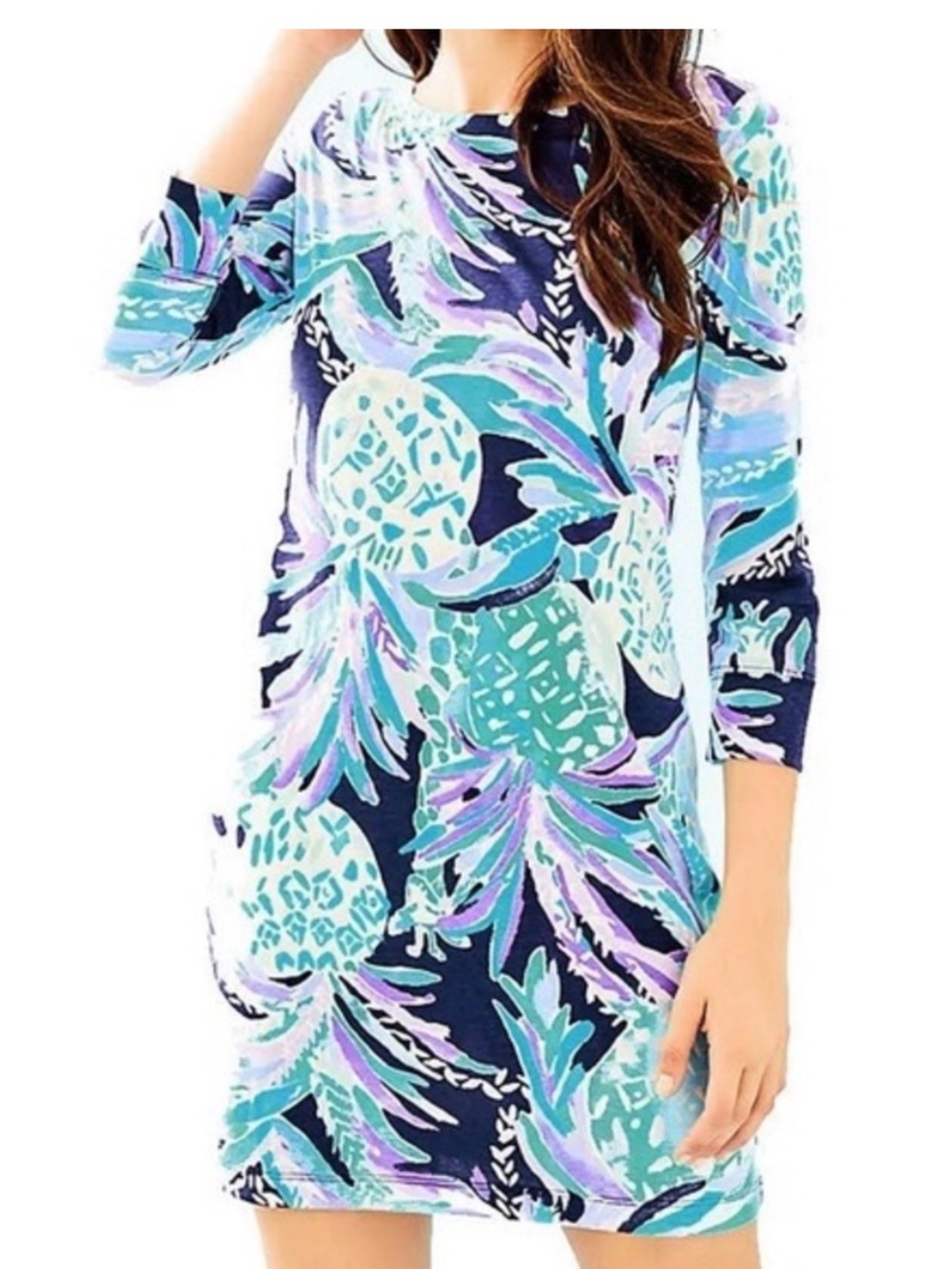 Lilly Pulitzer Hollee Dress Bright Navy Alotta Colada Pineapple Size XL